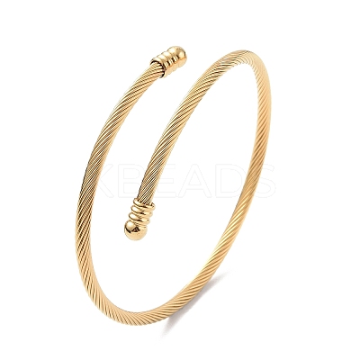 PVD Vacuum Plating 304 Stainless Steel Open Cuff Bangle with Oval Beaded BJEW-C031-01G-1