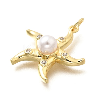 Brass & ABS Plastic Imitation Pearl Pendants KK-S508-01G-1