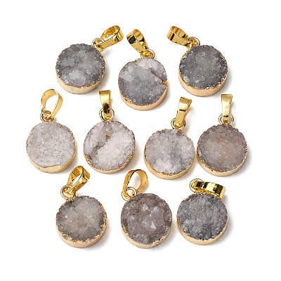 Flat Round Dyed Natural Druzy Agate Pendants G-F229-18A-1