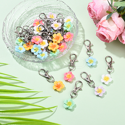 30Pcs 6 Colors Resin Flower Pendant Decorations HJEW-YW00140-1