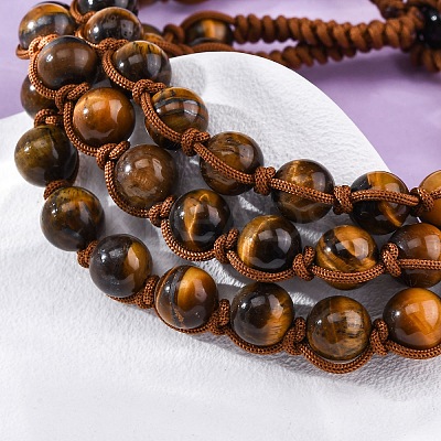 Natural Tiger Eye Round Beaded Multi-strand Bracelets for Men Women BJEW-G743-02B-1