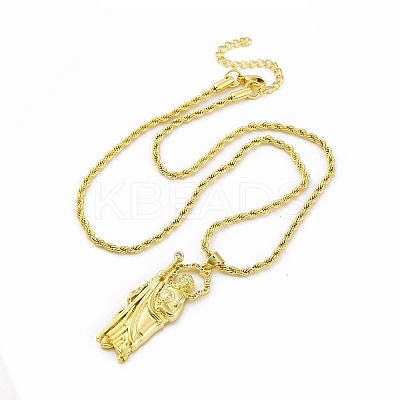 Brass Micro Pave Clear Cubic Zirconia Saint Jude Pendant Necklaces NJEW-C071-01A-G-1
