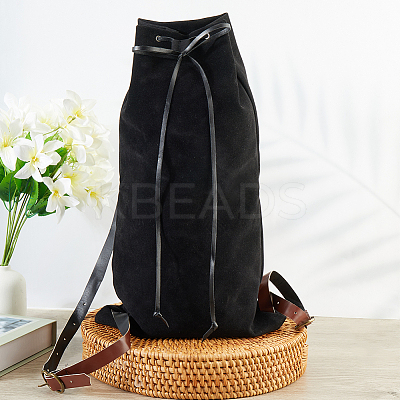 Flocking Fibre Drawstring Backpacks with PU Leather Straps and Alloy Clasps ABAG-WH20019-02C-1