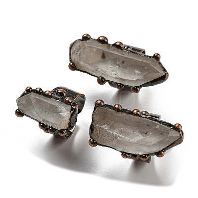 Irregular Rectangle Natural Quartz Crystal Open Cuff Rings RJEW-M157-15R-1