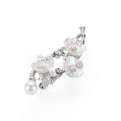 Plum Blossom with Branch Resin Brooch with Imitation Pearl JEWB-N007-023P-FF-1
