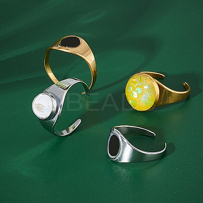 4Pcs 2 Colors Ion Plating(IP) 304 Stainless Steel Oval Chunky Open Cuff Ring Findings RJEW-UN0001-23-1
