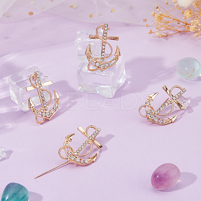 6Pcs Anchor Alloy Rhinestone Lapel Pins for Backpack Clothes JEWB-FH0002-73KCG-1