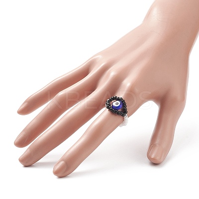 5Pcs 5 Color Lampwork Evil Eye Stretch Finger Rings Set RJEW-TA00059-1
