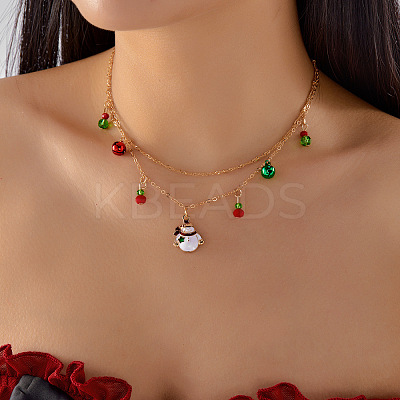 Christmas Alloy Enamel & Rhinestone & Glass Pendant Bib Necklaces FS-WGCF3BB-04-1