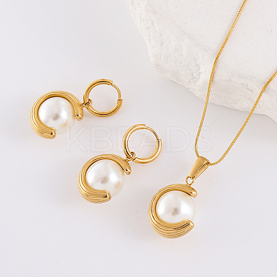 304 Stainless Steel Pendant Necklaces & Hoop Earrings Sets JP6443-3-1