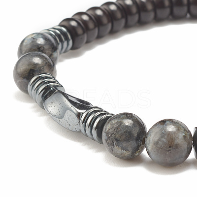 2Pcs 2 Style Coconut & Natural Larvikite & Watermelon Stone Glass Stretch Bracelets Set BJEW-JB07832-1