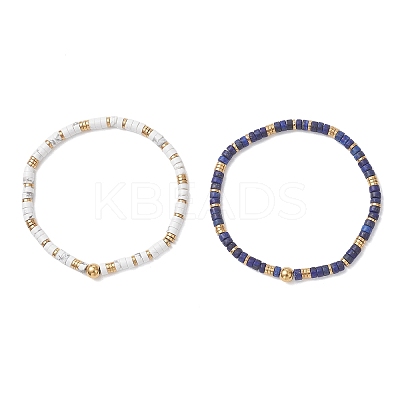 2Pcs Natural Howlite & Lapis Lazuli Beads Stretch Bracelets for Women BJEW-JB13214-1