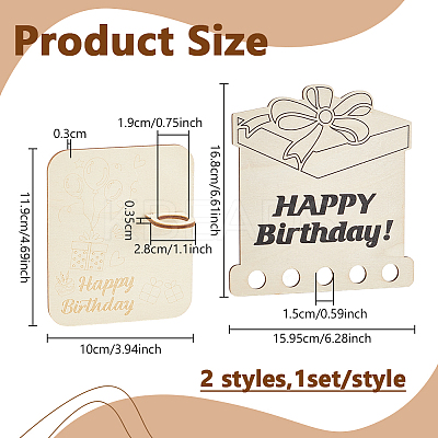 Happy Birthday Laser Cut Wooden Money Holder Display Stands AJEW-FG0004-31-1