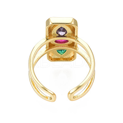 Cubic Zirconia Rectangle Open Cuff Ring RJEW-N037-015-03LG-1