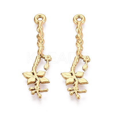 304 Stainless Steel Branch with Leaf Pendants STAS-T067-45G-1