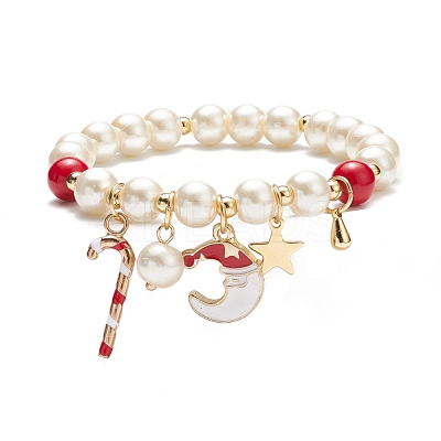 Natural Mashan Jade & Glass Pearl Beaded Stretch Bracelet BJEW-TA00143-1