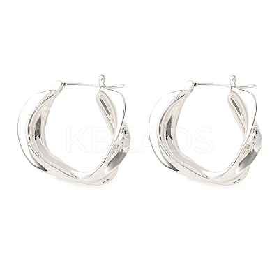 Brass Twist Hoop Earrings EJEW-A143-15S-1