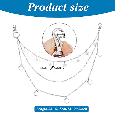 4Pcs 4 Styles Alloy Moon Star Charms Brass Bag Extender Chains HJEW-PH02076-1