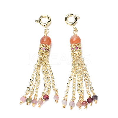 Natural Red Agate Round Tassel Pendant Decoration G-K341-05G-1