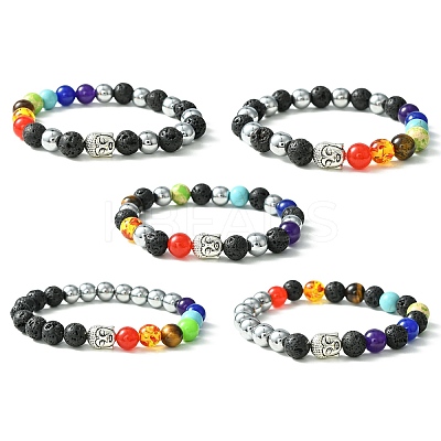 5Pcs 5 Style Natural & Synthetic Mixed Stone Beaded Stretch Bracelets Set BJEW-JB09636-1