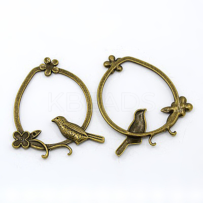 Tibetan Style Alloy Ring with Bird Large Pendants EA13491Y-AB-1