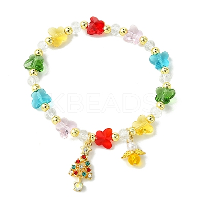 Transparent Glass Butterfly & Imitation Pearl Beaded Stretch Bracelets BJEW-JB10727-1