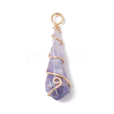 Electroplated Natural Quartz Crystal Copper Wire Wrapped Pendants PALLOY-JF02676-01-1