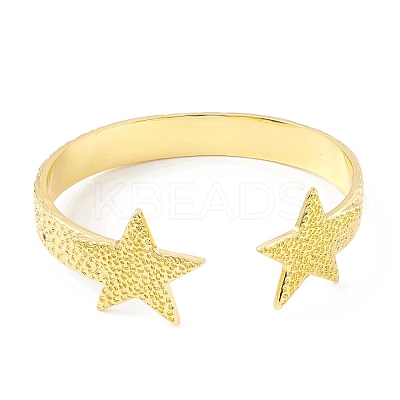 Rack Plating Brass Double Star Open Cuff Bangle for Women BJEW-I302-01G-1