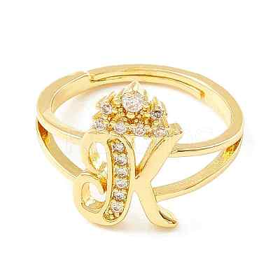 Clear Cubic Zirconia Initial Letter with Crown Adjustable Ring LS-RJEW-M139-17K-1