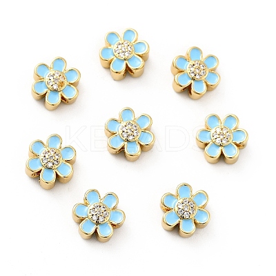 Flower Brass Micro Pave Clear Cubic Zirconia Beads KK-G419-06G-06-1