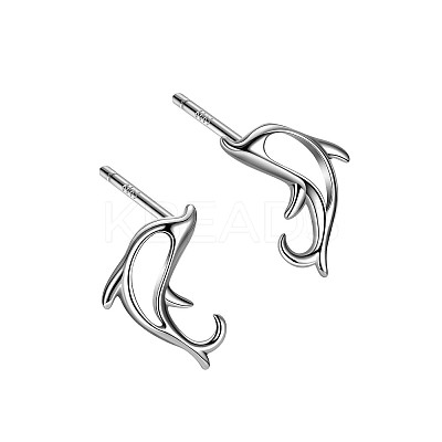 Anti-Tarnish Rhodium Plated 999 Fine Silver Dolphin Stud Earrings for Women EJEW-S215-04P-1