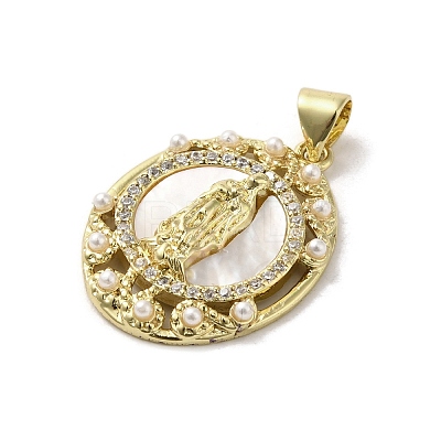 Brass Pave Shell Pendants KK-I708-16J-G-1