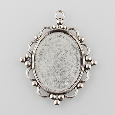 Tibetan Style Pendant Cabochon Settings TIBEP-K020-28AS-1