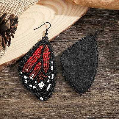 Bohemian Style Green Butterfly Wing Glass Bead Handmade Dangle Earrings TT3969-1