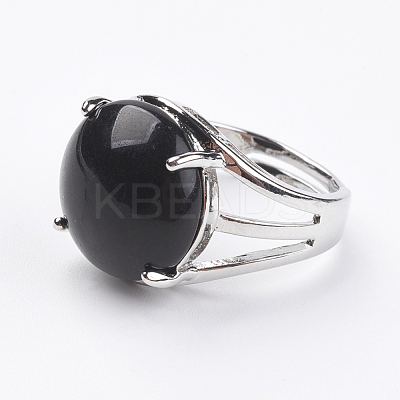 Adjustable Natural Dyed & Heated Black Agate Finger Rings RJEW-F075-01M-1