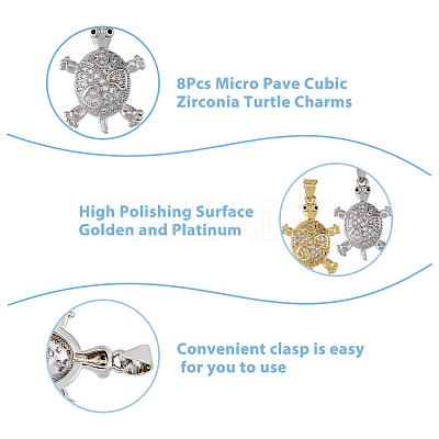 8Pcs 2 Colors Brass Micro Pave Clear Cubic Zirconia Pendants KK-DC0003-85-1