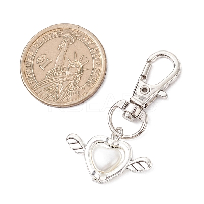 Acrylic Imitation Pearl Heart with Alloy Wings Pendant Decorations HJEW-JM03986-1