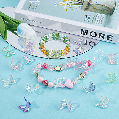 50Pcs 10 Colors UV Plating Rainbow Iridescent Transparent Acrylic Beads TACR-SC0001-30-1