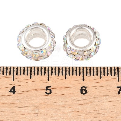 Polymer Clay Rhinestone European Large Hole Beads with Silver Color Plated Brass Cores FPDL-R002-15-1