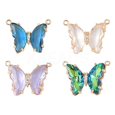 12Pcs Brass Pave Faceted Glass Connector Charms FIND-YW0007-51-1