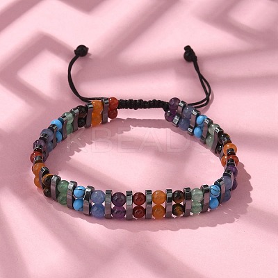 Natural & Synthetic Gemstone and Synthetic Hematite Adjustable Braided Bead Bracelets BJEW-H626-01-04-1