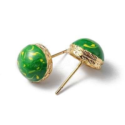 Enamel Half Round Stud Earrings EJEW-P229-01G-03-1