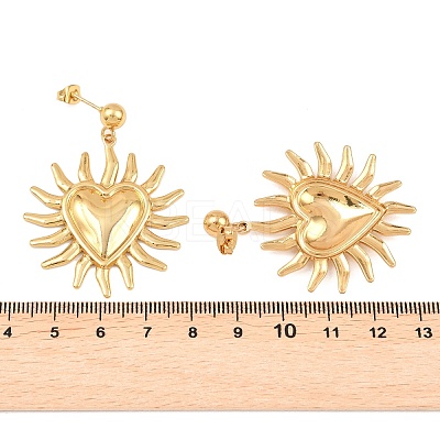 Sun with Heart 304 Stainless Steel Dangle Stud Earrings EJEW-K323-01G-1