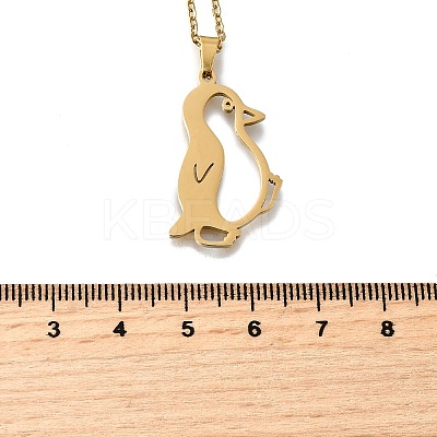 304 Stainless Steel Laser Cut Penguin Pendant Necklaces for Women Men NJEW-Q032-01C-G-1