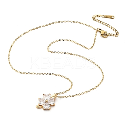 Brass Micro Pave Cubic Zirconia Four Leaf Clover Pendant Neckalces for Women NJEW-S448-02G-1