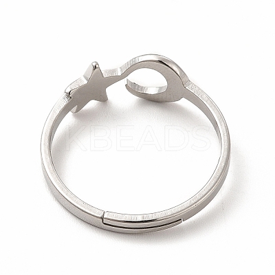 Non-Tarnish 304 Stainless Steel Star and Moon Adjustable Ring for Women RJEW-B027-15P-1