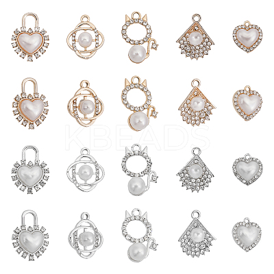 20Pcs 10 Style Alloy Rhinestone Pendants ALRI-CA0001-13-1