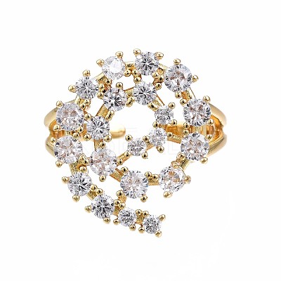 Real 18K Gold Plated Brass Hollow Flat Round Cuff Ring RJEW-S045-129-NF-1