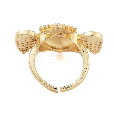 Rack Plating Heart with Wing Brass Micro Pave Cubic Zirconia Open Cuff Rings for Women RJEW-B064-02G-01-1
