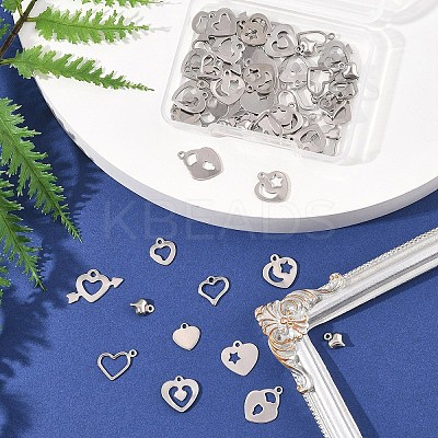 60Pcs 10 Styles 201 Stainless Steel Open Heart Charms STAS-FS0001-92-1